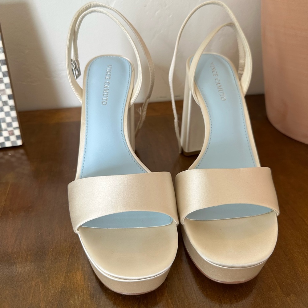 White Satin Block Heel Bridal Shoes Vince Camuto Pendry Platform Heel